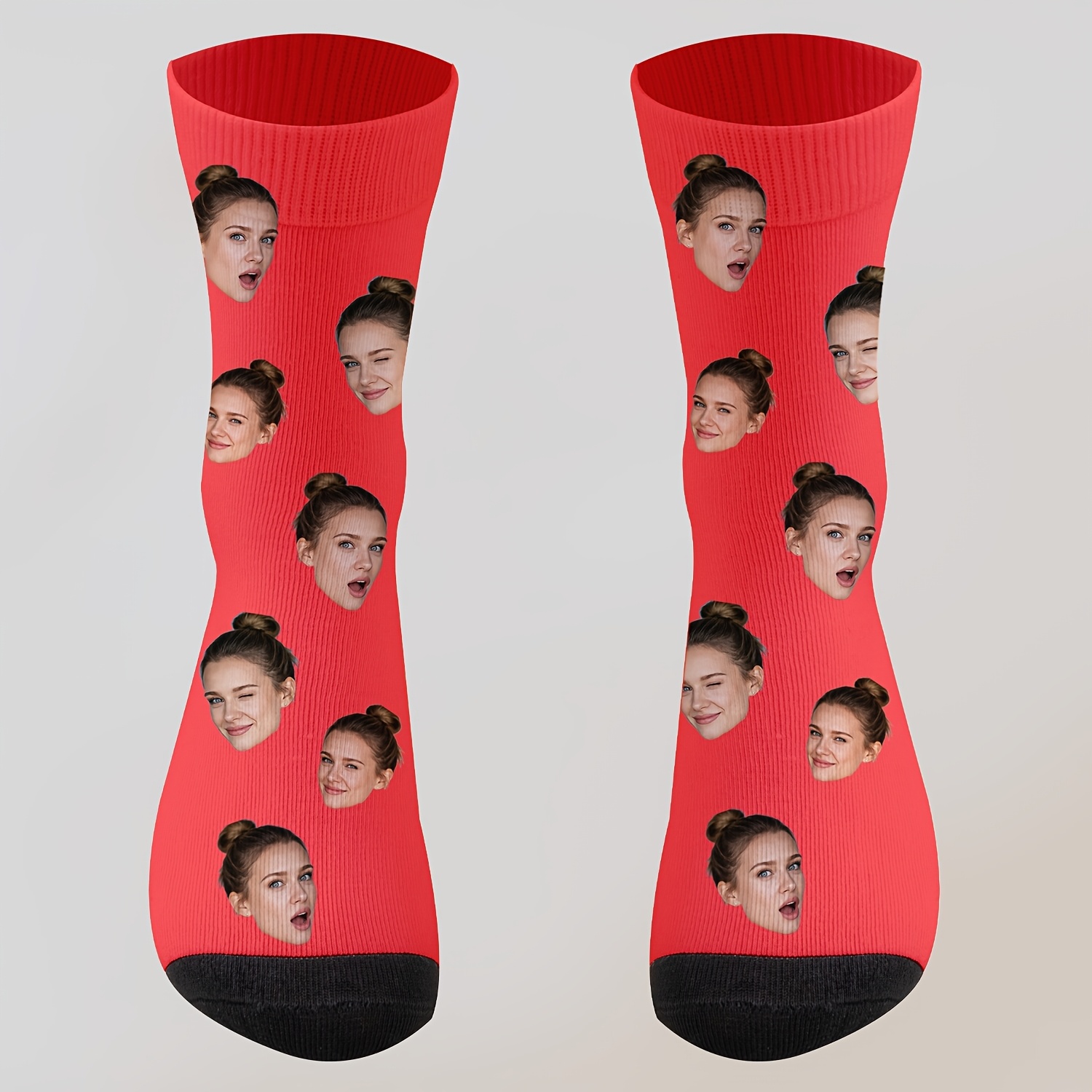 TEMU 1 Pair Of Custom Face-printed Mid-calf Socks, Personalized Socks With Photos, Fun Custom Images On Mid-length Socks, Colorful, Meaningful, And