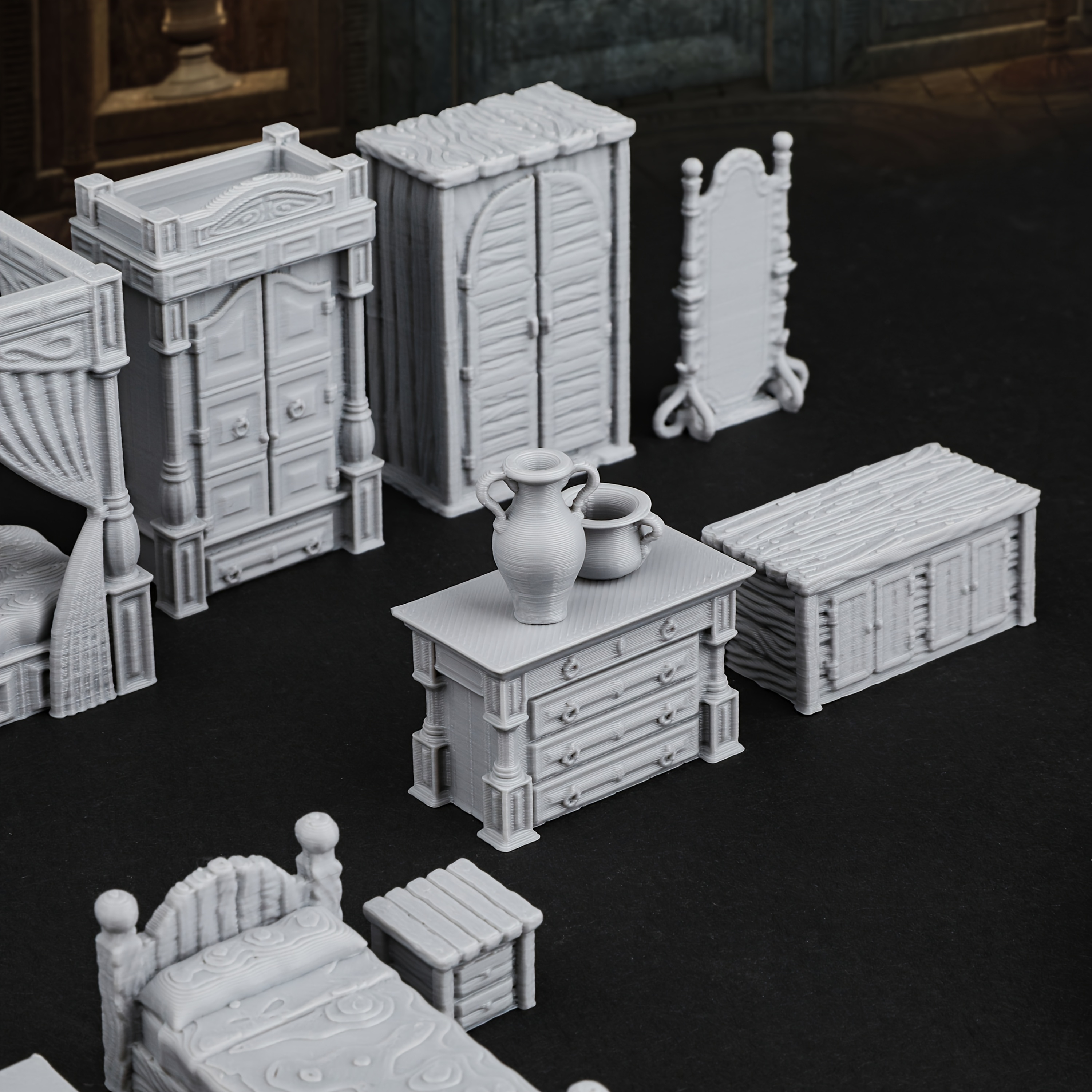 Image of 17pcs Terrain Set - 28mm Room Furniture Miniatures, Home Decorations, And Rpg Scenery For Tabletop Role-playing Board Games, Compatible With Fantasy Rpgs
