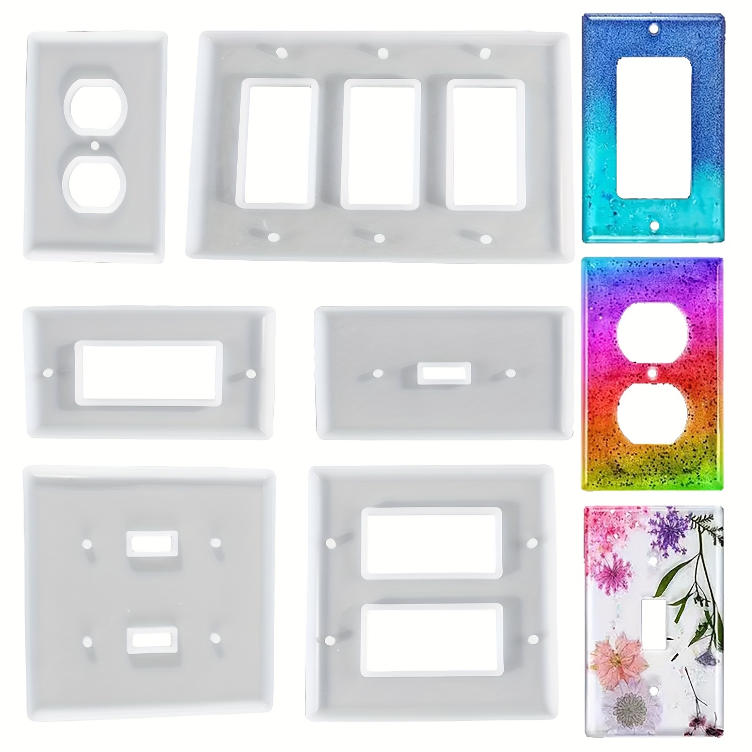 

6pcs/pack Light Switches Cover Resin Silicone Molds, Standard Light Switches Cover Socket Epoxy Moulds, Wall Plate Casting Mold For Diy Switches Covers, Socket Bottoms, Home Decor