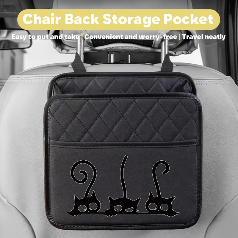 TEMU Car Seat Back Organizer, Printed Pu Leather, Waterproof And Stain-resistant, Extra Large Capacity, Rear Seat Storage Organizer, Car Interior