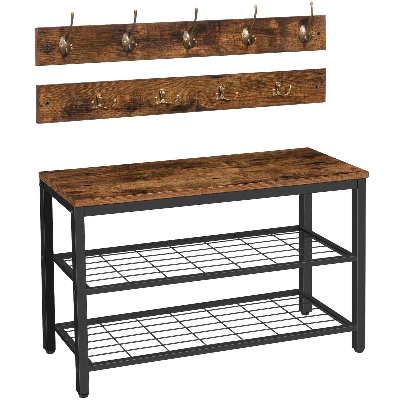 TEMU A Wardrobe And Shoe Rack Set Featuring A Vertical Shelf With A Shoe Cabinet, A Multifunctional Coat Rack Equipped With 9 Hooks, Suitable For , ,