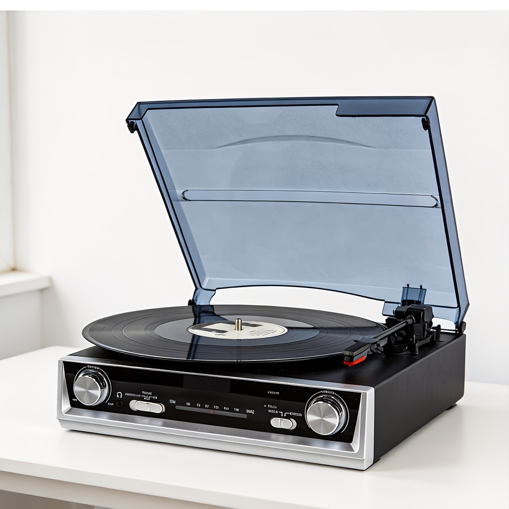 Image of Vinyl Record Player, Vinyl Records With Built-in Speaker, , Belt Drive Vintage , Fm Reception, Radio Reception, 3.5mm Music Out Jack, , Headphone Jack