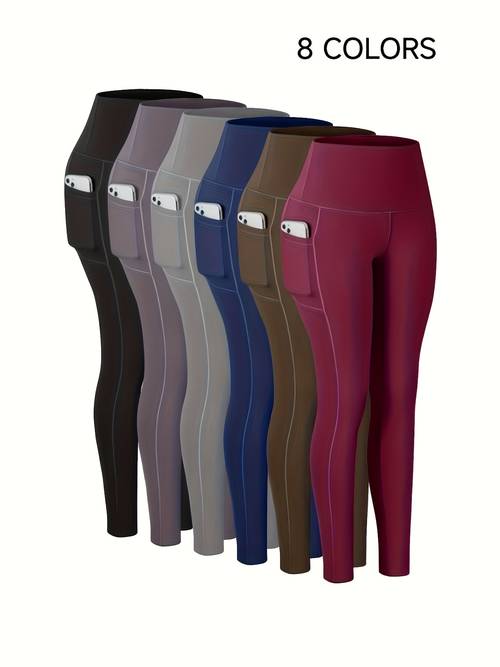 1pc womens high waisted yoga pants with pockets solid color fabric sporty style high stretch athletic running leggings for adults thanksgiving day christmas costumes for women