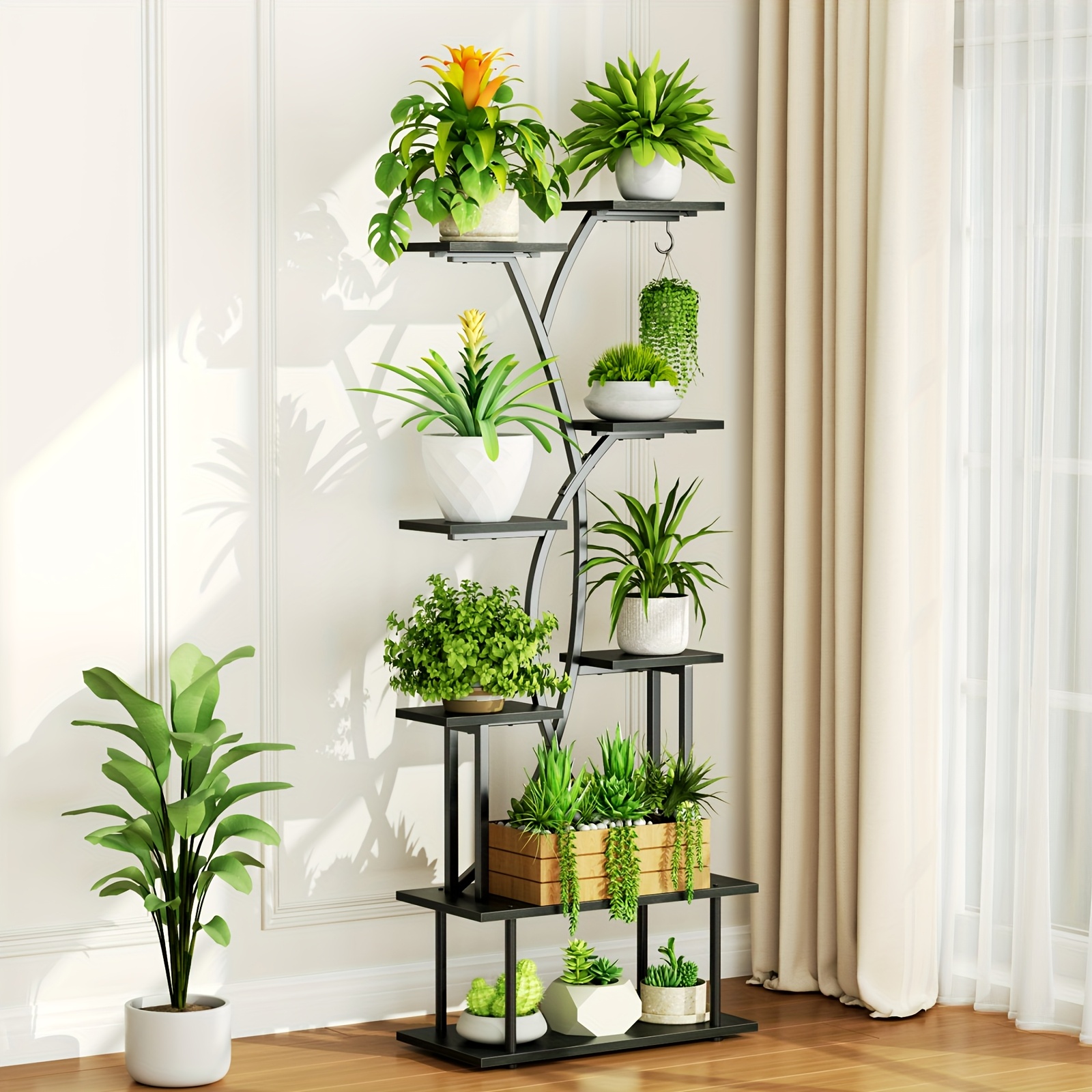 8 tier metal and wood plant stand 163 7cm tall corner shelf rack for multiple flower pots ideal for living room balcony patio and corners