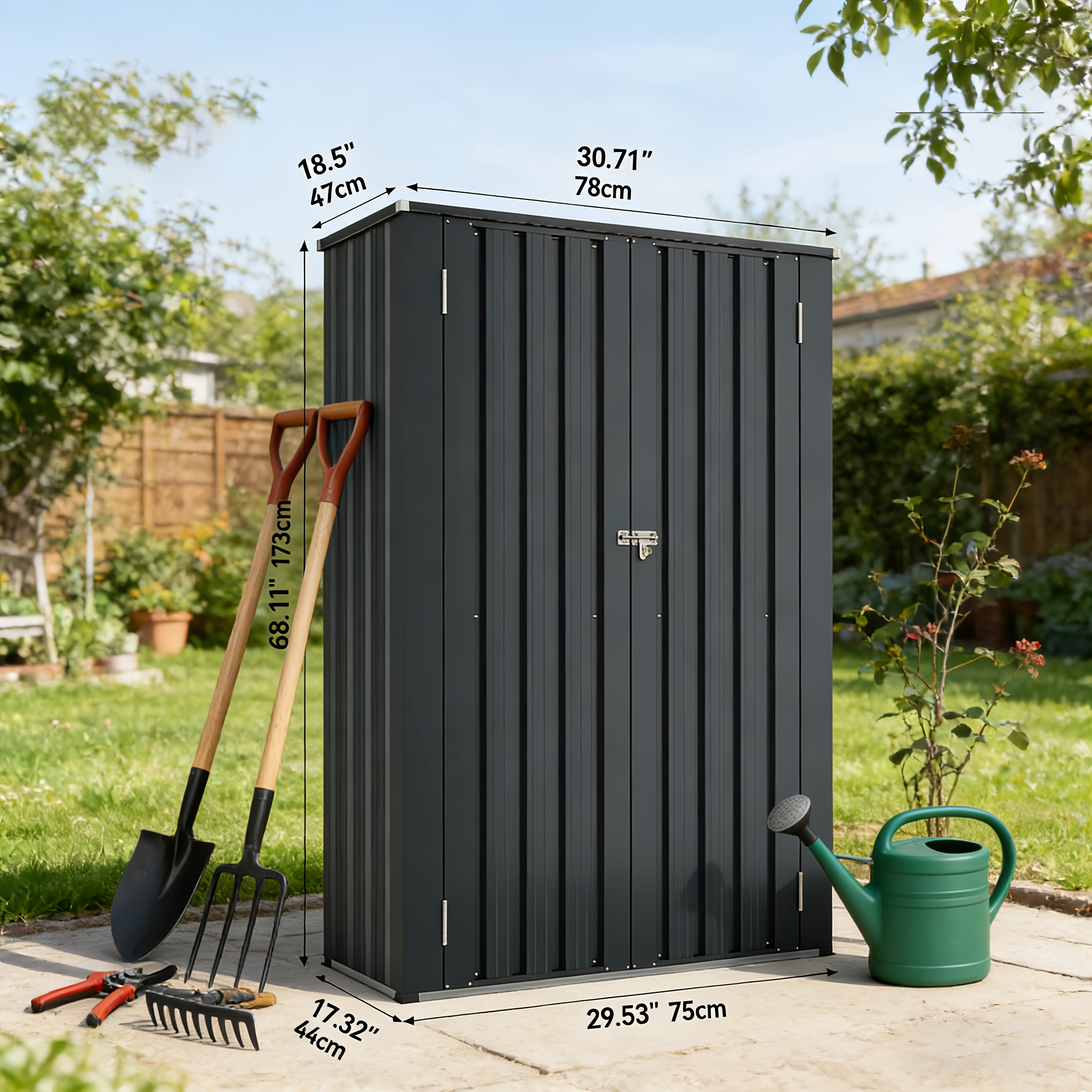 Image of 7.8×7.5m Outdoor Metal Storage Cabinet With 3 Layers For Indoor Outdoor Waterproof Vertical Storage Shed 2 Adjustable Shelves For Patio Garden Garage Porch Temporary Removable