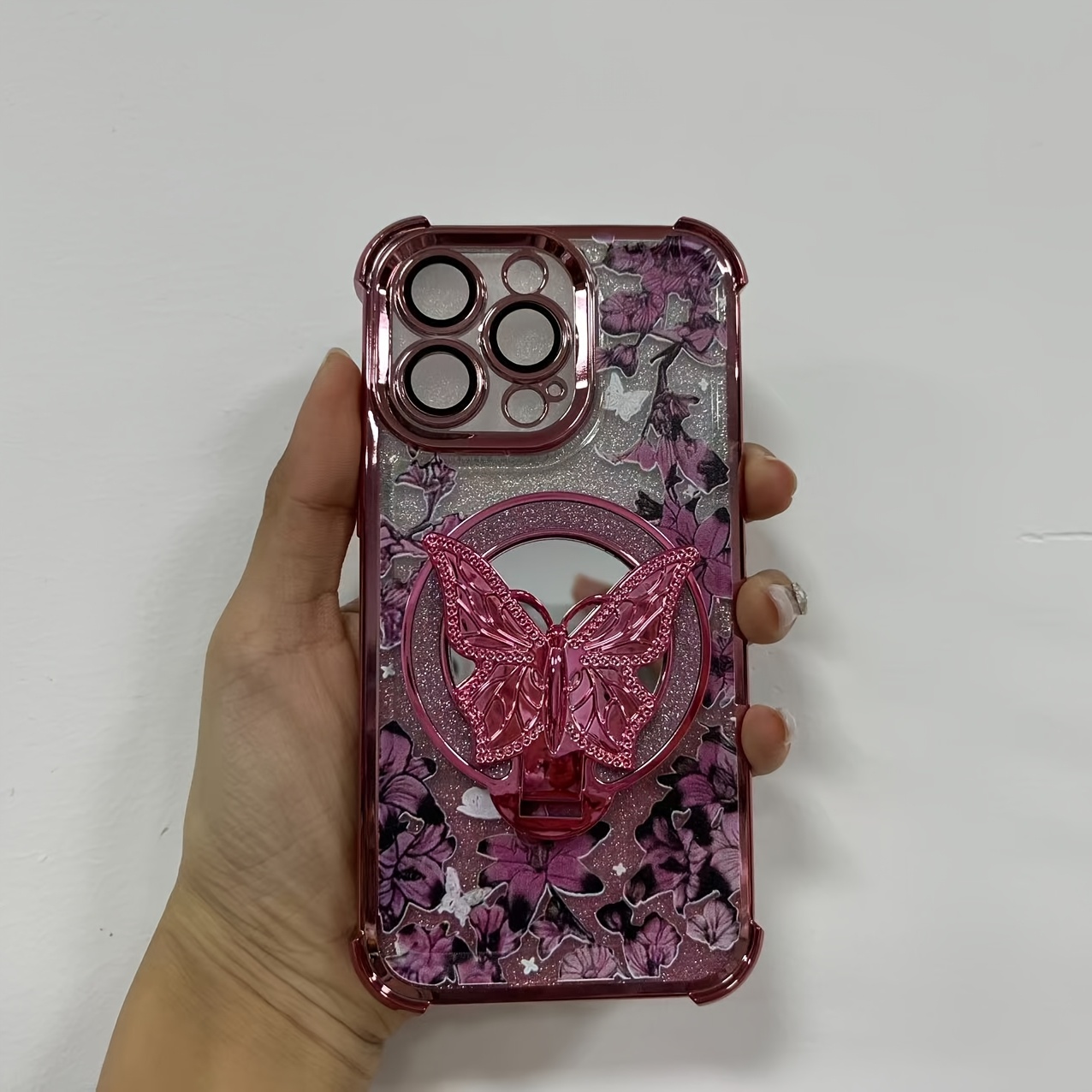 TEMU Phone Case - Celebrity Ins Same Style Suitable For 17 Pro Max Phone Case Iphone 16 Protective Cover 15 Plus Floral Corner Anti-drop Stand With