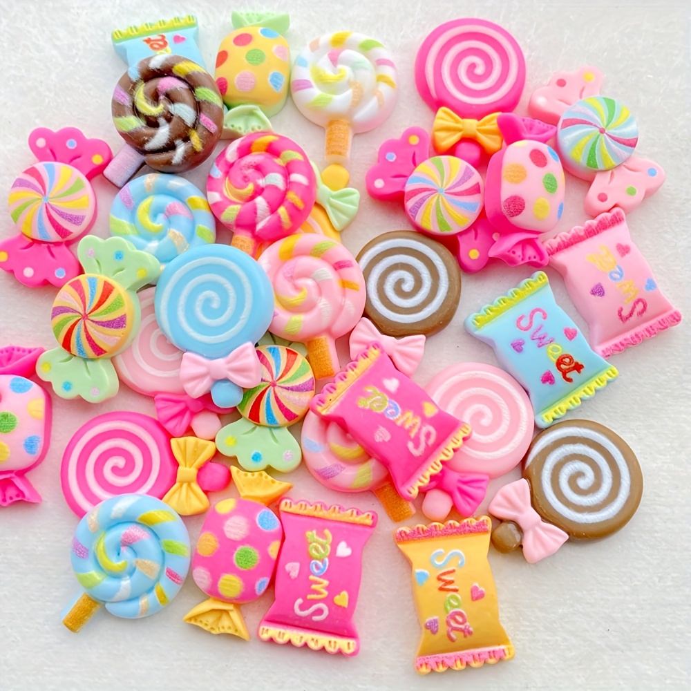 

10/20pcs Hand-painted Resin Candy Lollipop Charms - Flat Back Cabochons For Diy Keychains, Scrapbooking & Wedding Decor Crafts