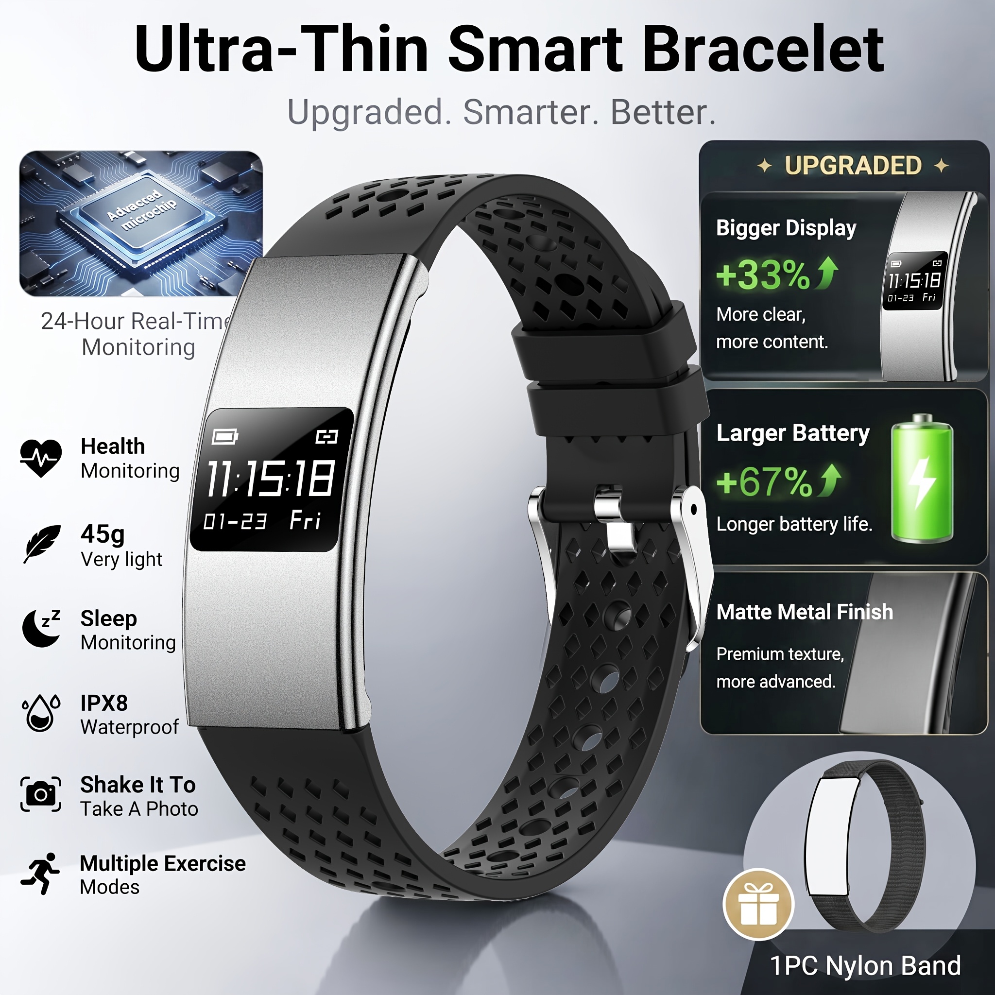 Upgraded Ultra-Thin Smart Bracelet for Fitness Tracking