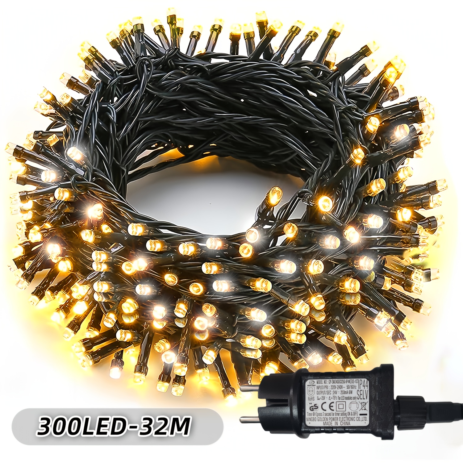 1pack Outdoor Christmas Light String, 300/200/100 Led Garden Fairy Lights, 12 , Plug Power Supply, Suitable For Indoor And Outdoor, Terrace, Courtyard, Tree, Garden, Party, Christmas Decoration