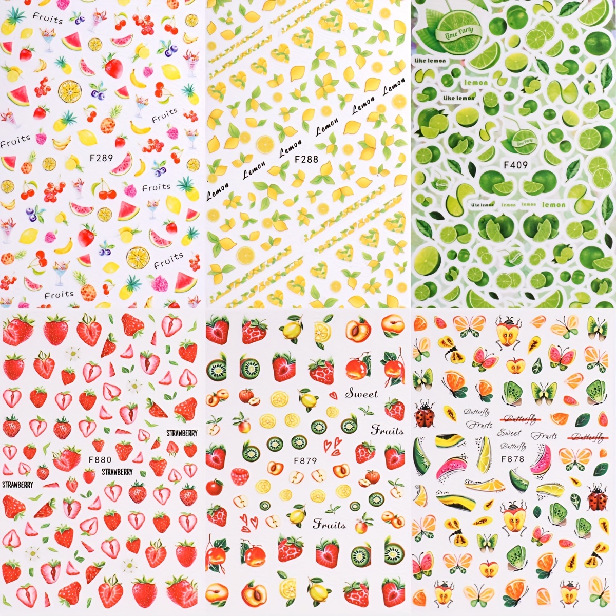 Image of 6 Sheet Nail Art Stickers, Self Adhesive Lemon, Strawberry, And Peach Art Decals For Nail Art Decoration,nail Art Supplies For Women And Girls