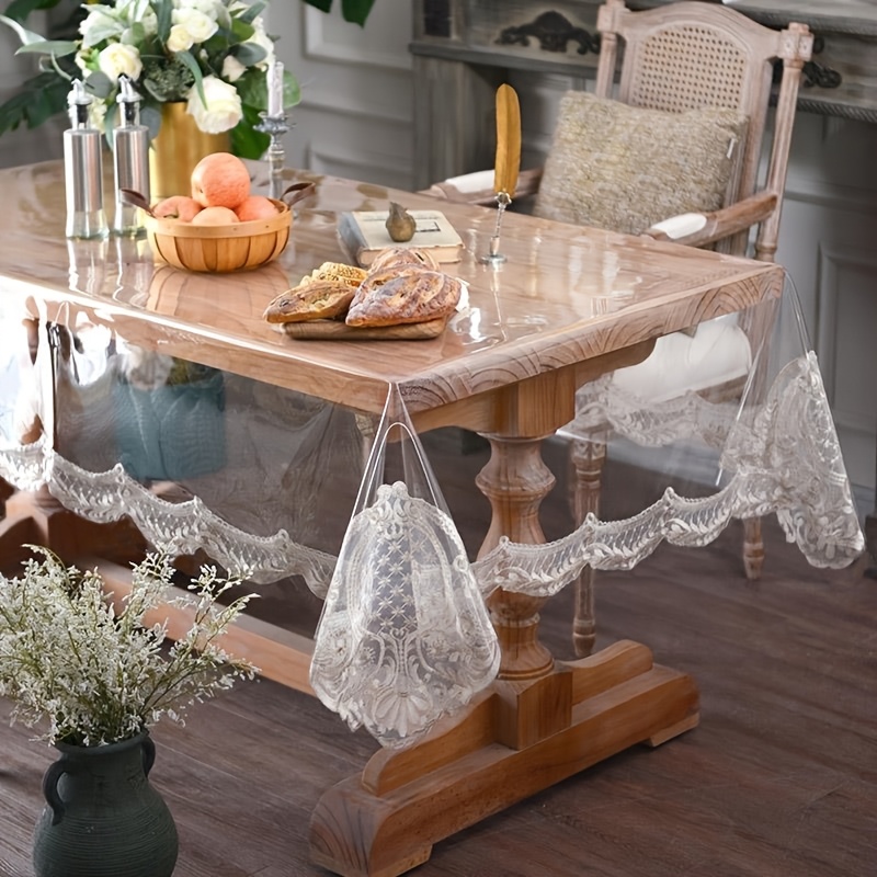 1pc dining table cloth non wash anti slip pvc material with lace edge high end atmosphere coffee table cover simple table mat suitable for kitchen restaurant party indoor outdoor holiday decoration