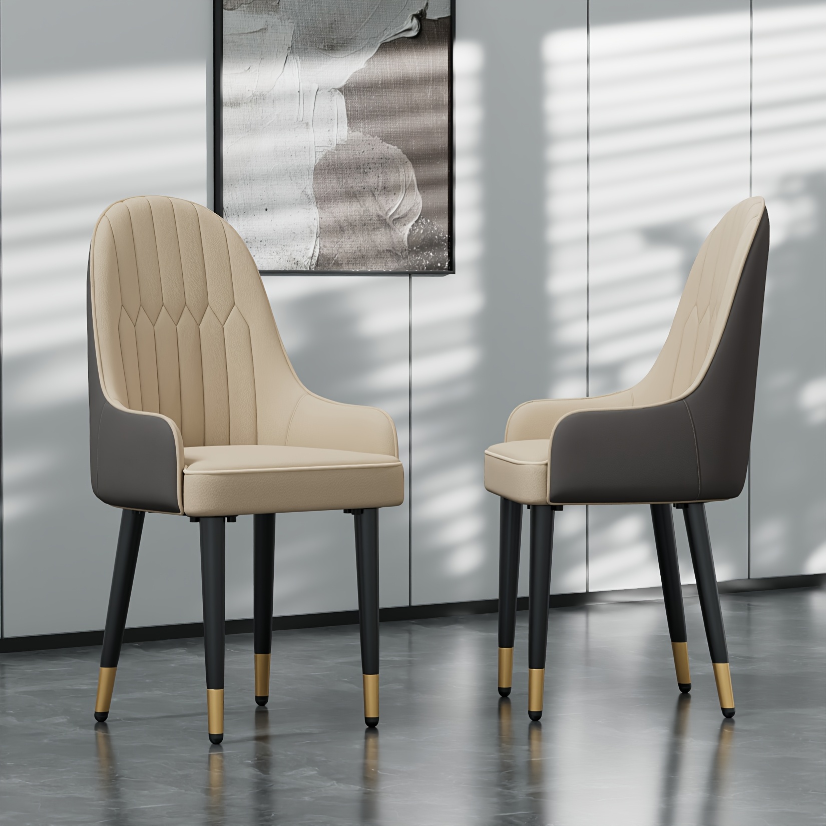 TEMU Aesome Leather Dining Chairs Set Of 2: Faux Leather Upholstered Dining Chairs Elegant And Stylish Ergonomics Thick Seat High Back Large Chair For Kitchen, Dining, Living Room