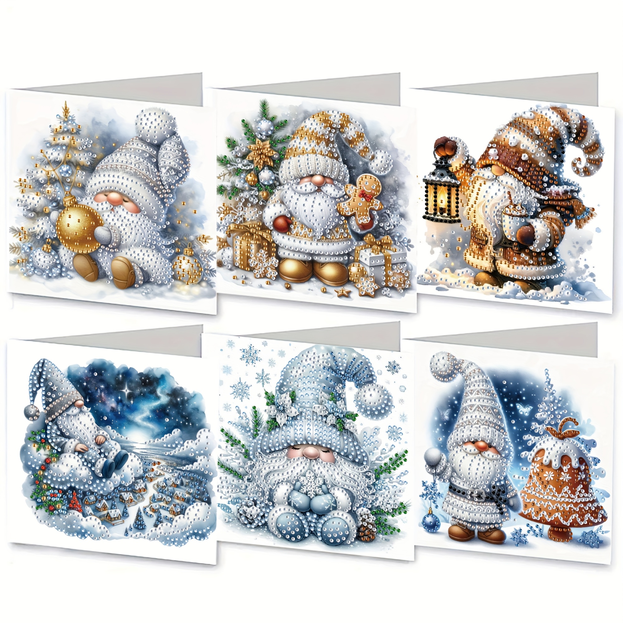 TEMU 6pcs Christmas Diamond Painting Greeting Card Set – Magical Christmas Elf Design, Christmas Holiday Cards, Christmas-themed Diy Craft Kit,