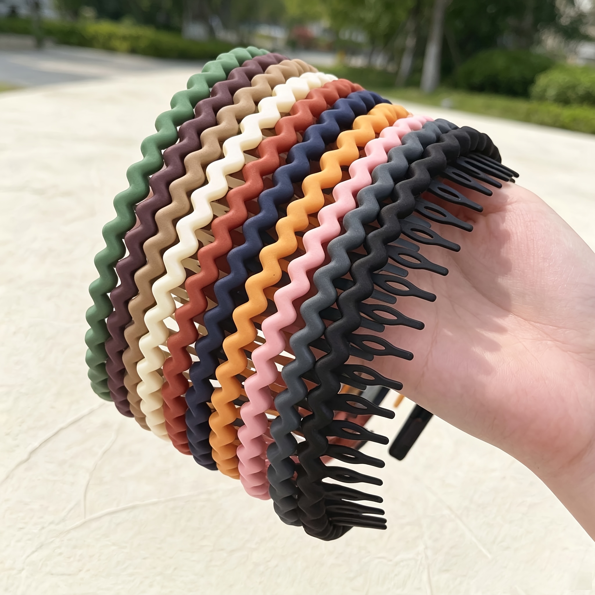 TEMU 5pcs Random Mixed Color Korean Style With Teeth Non-slip Frosted Wave Broken Hair Press Hair Headband New Thin Easy Cute Hairband Hair Tie Hair