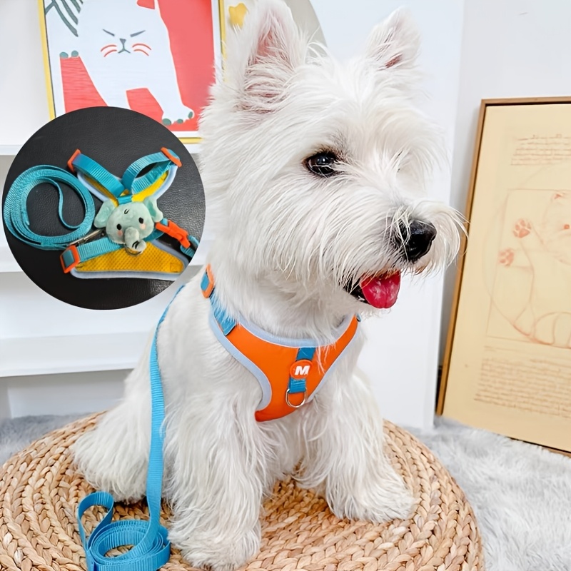 Image of Adjustable Cartoon Elephant Dog Harness And Leash Set - Fit Vest For Small To Medium Breeds, Polyester