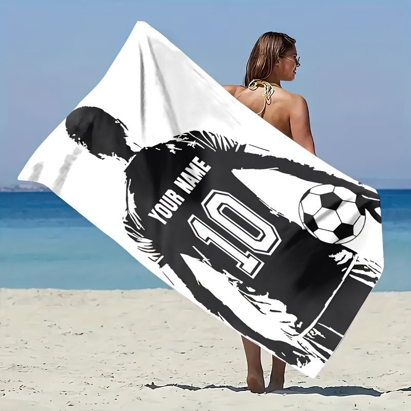 (Po ) 1 kos Izjemno mehka, udobna, personalizirana brisača za plažo z motivom nogometne zvezde velikosti, primerna za plažo, bazen, kopalnico,