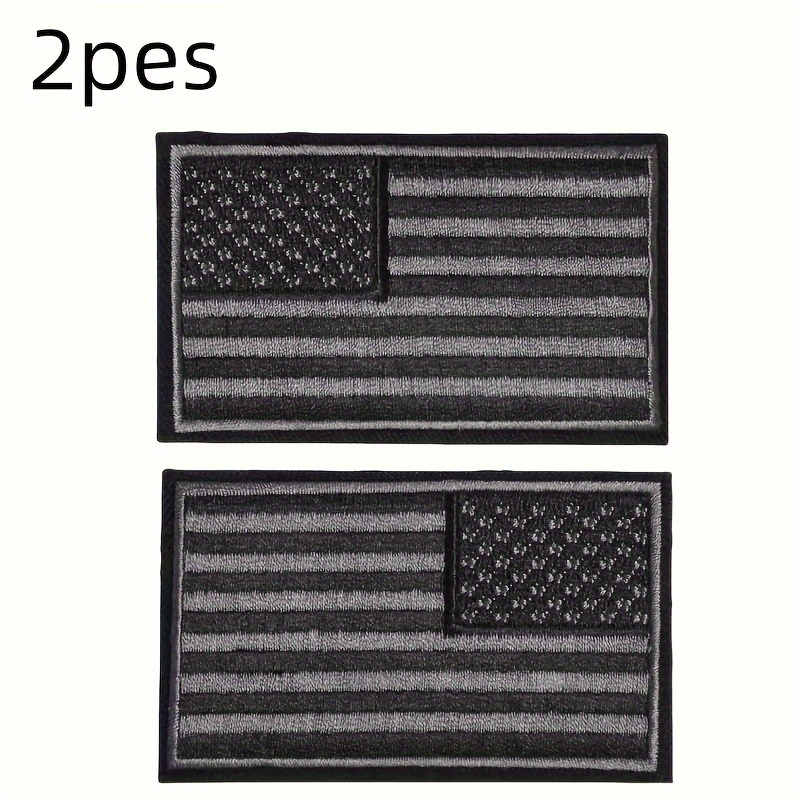 

2pcs American Flag Hook-and-loop Patches - Full Embroidered Badges For Hats, Bags, Vests & Military Uniforms, Gray