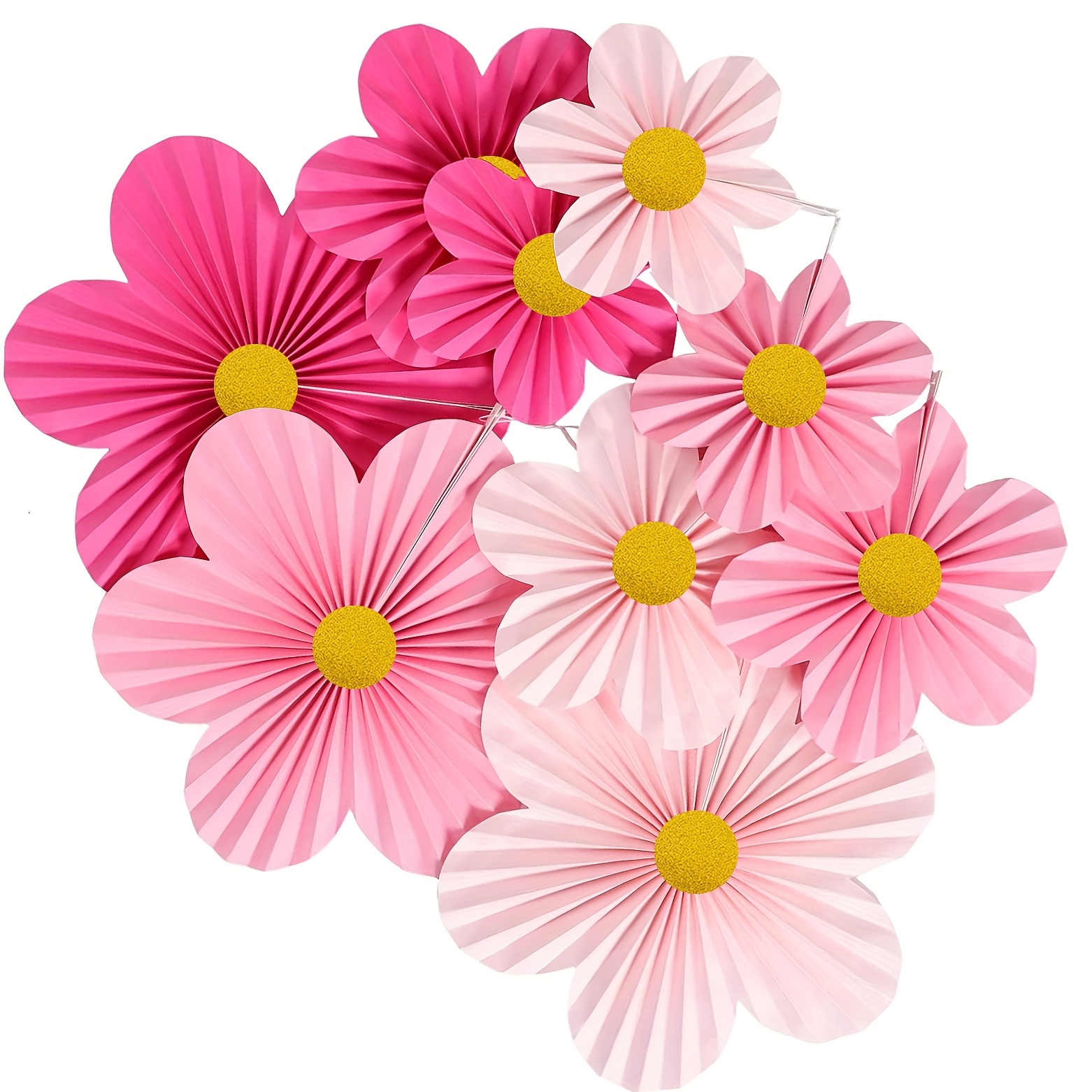 9pcs Pink 3d Paper Flower Garland - Realistic Hanging Paper Flowers With Layered Petals, Suitable For Wedding, Shower, Birthday Party Decorations - 9 Bunches For Party Supplies