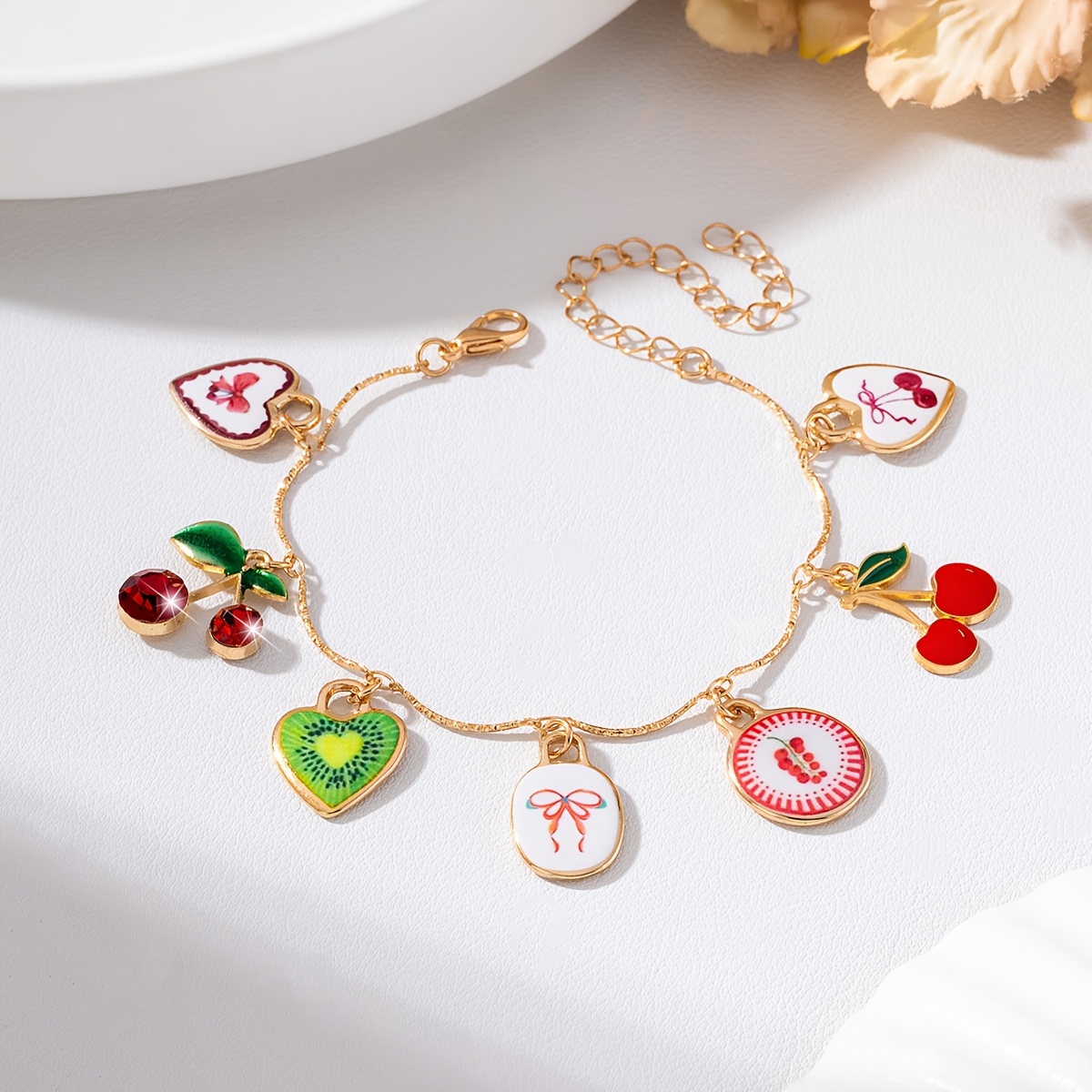 Bohemian Beach Style Alloy Printed Pendant Bracelet, Vacation Gift