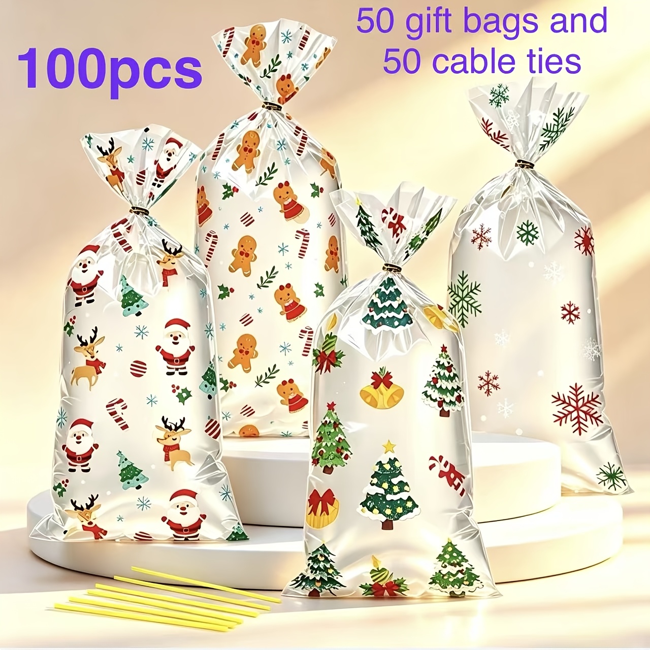 TEMU Set da 100 pezzi: Sacchetti regalo con , Omino di pan di zenzero, Albero di Natale, di , Campana, inclusi 50 sacchetti + 50 legacci. Decorazione