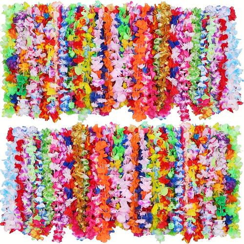50pcs authentic hawaiian flower lei necklace tropical luau party favors headbands and decorations for wedding beach birthday with vibrant colors and delicate details made of polyester