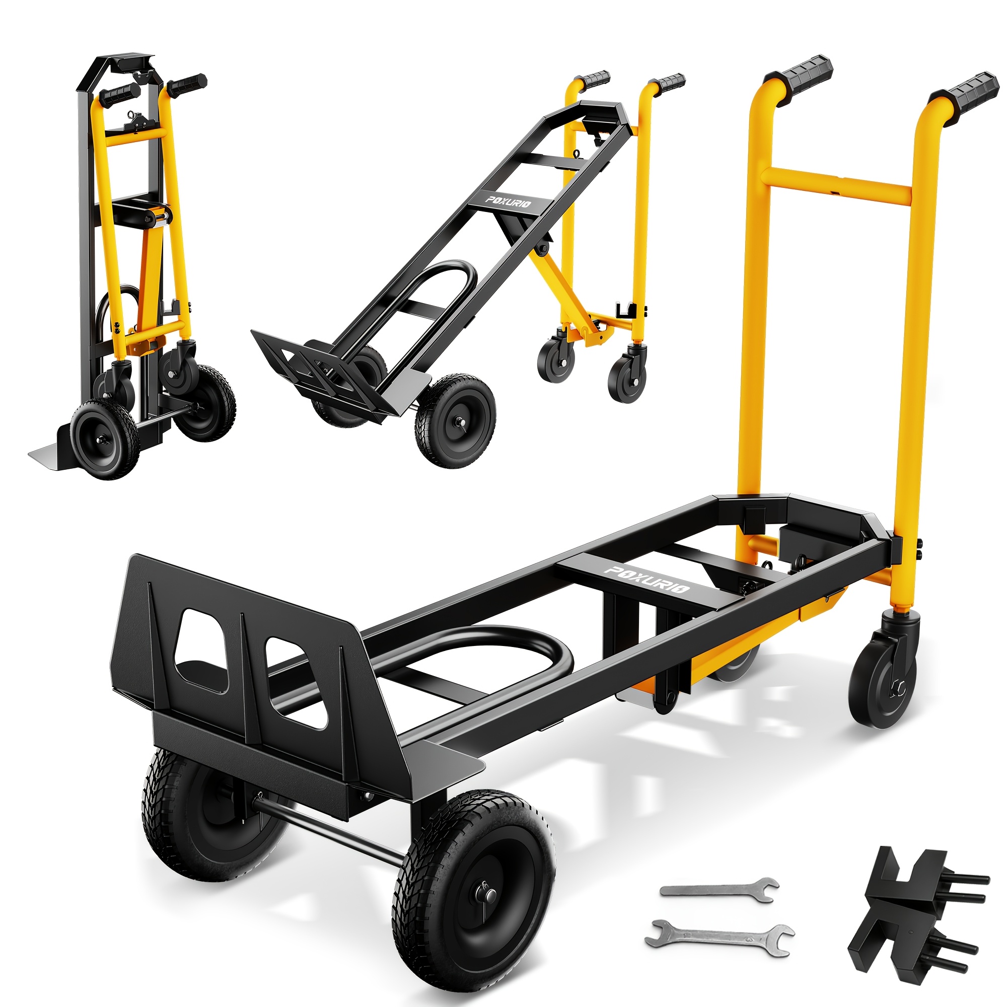 TEMU 600/800/1000lbs Heavy-duty Convertible Hand Truck, Folding Dolly Industrial Cart With 10" Pneumatic Tires, Utility Trolley For Warehouse,