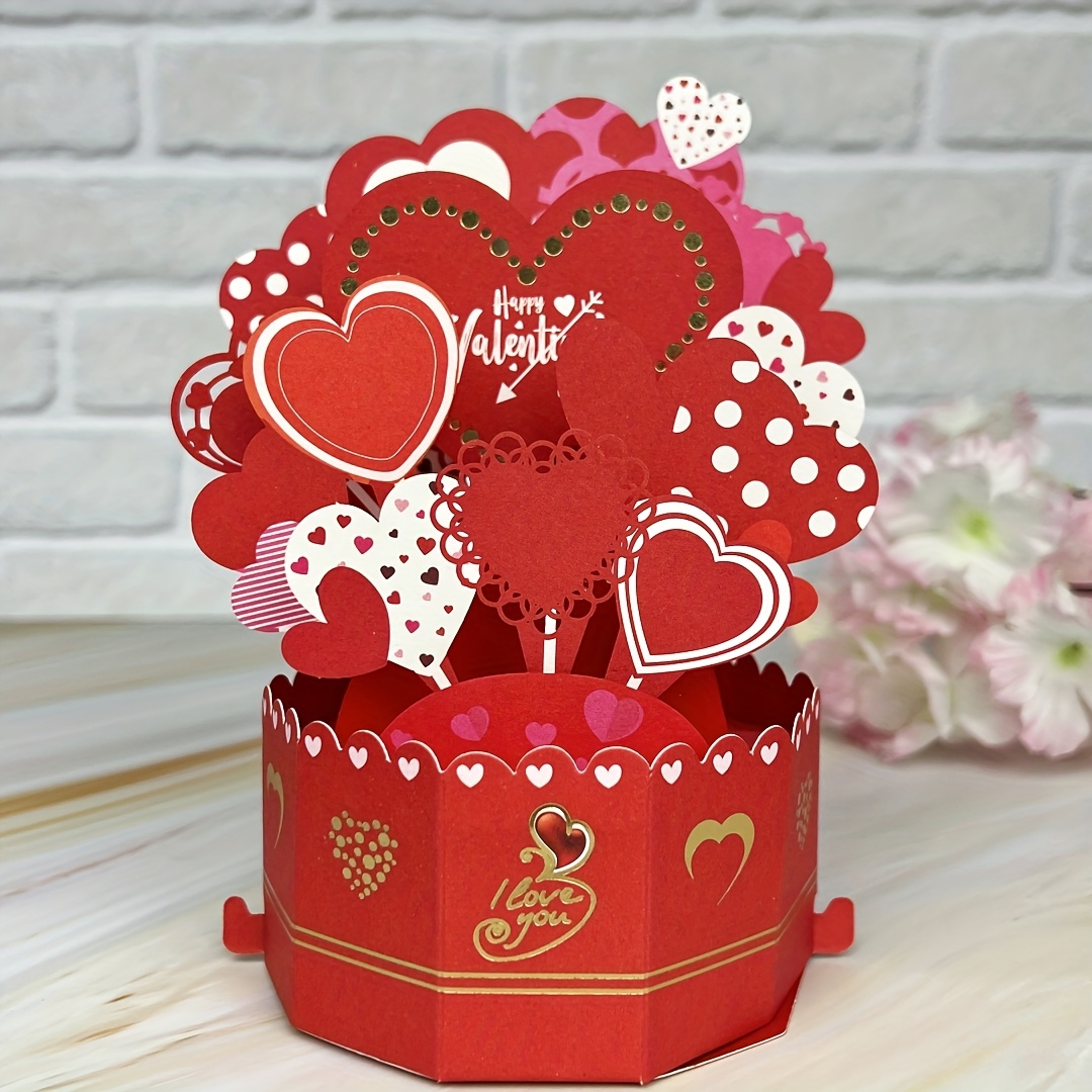 

1pc Carte de Vœux 3D Pop-Up Cœur d' avec Enveloppe - Parfaite pour la Saint-Valentin, pour , , Petit Ami, Petite - Design Rouge & Rose avec "Je T'aime", Décorations de Saint-Valentin