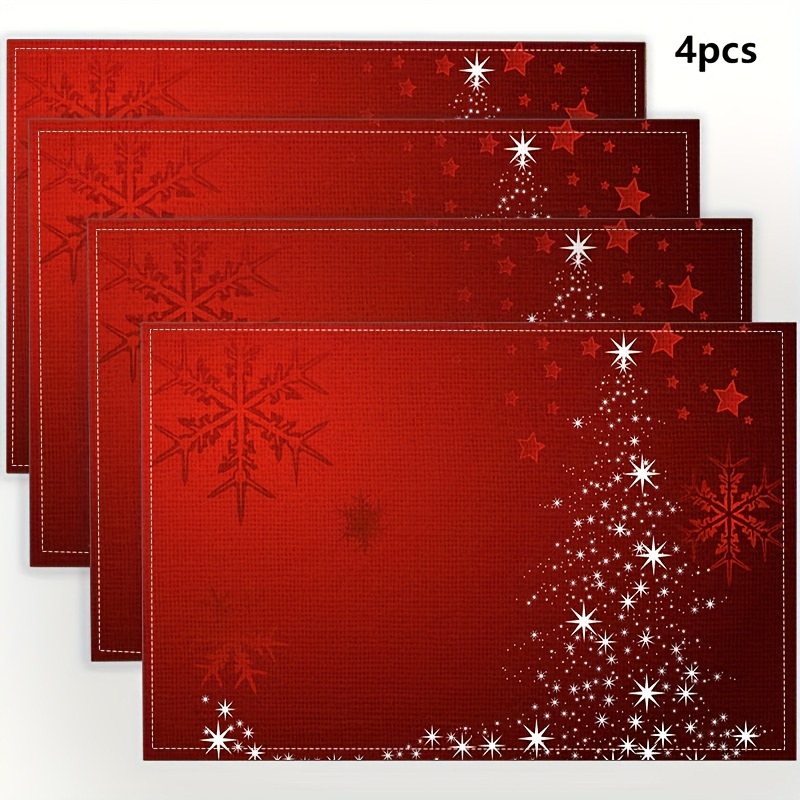 

()4pcs Christmas Holiday Placemats: High-quality Reinforced Design, Washable And Suitable For Holiday Parties