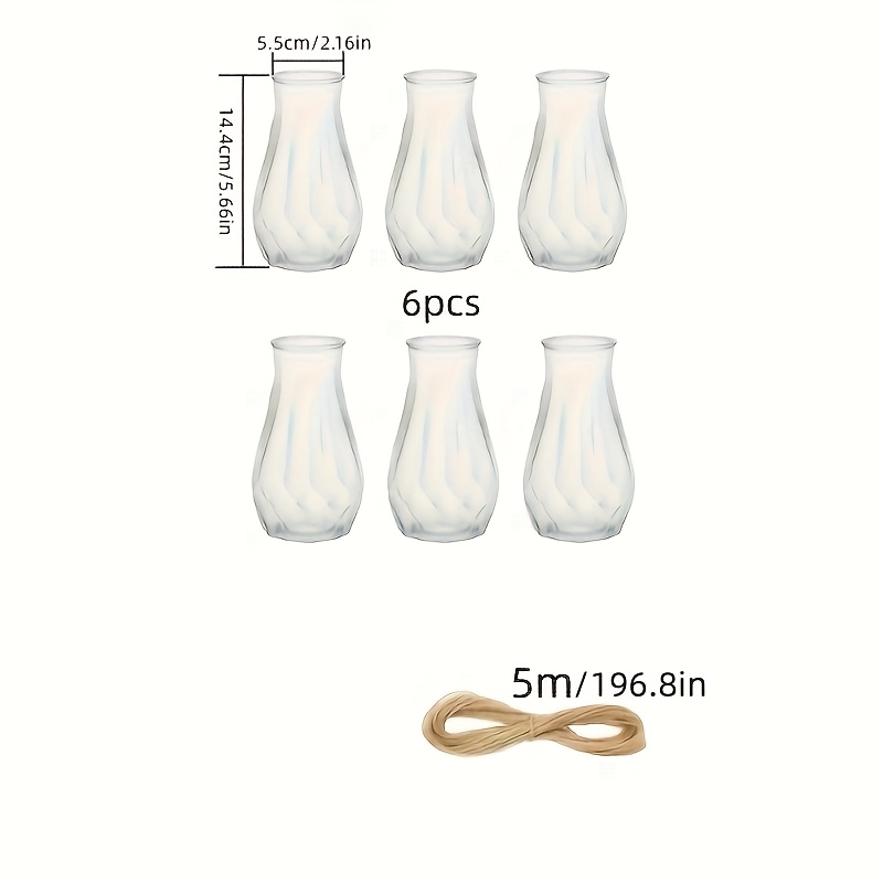 6pcs High-quality Diamond Style Plastic Vase, 5-meter Hemp Rope, Handcrafted Flower Arrangement Synthetic Gemstone Decor For Diy Bouquets And Items
