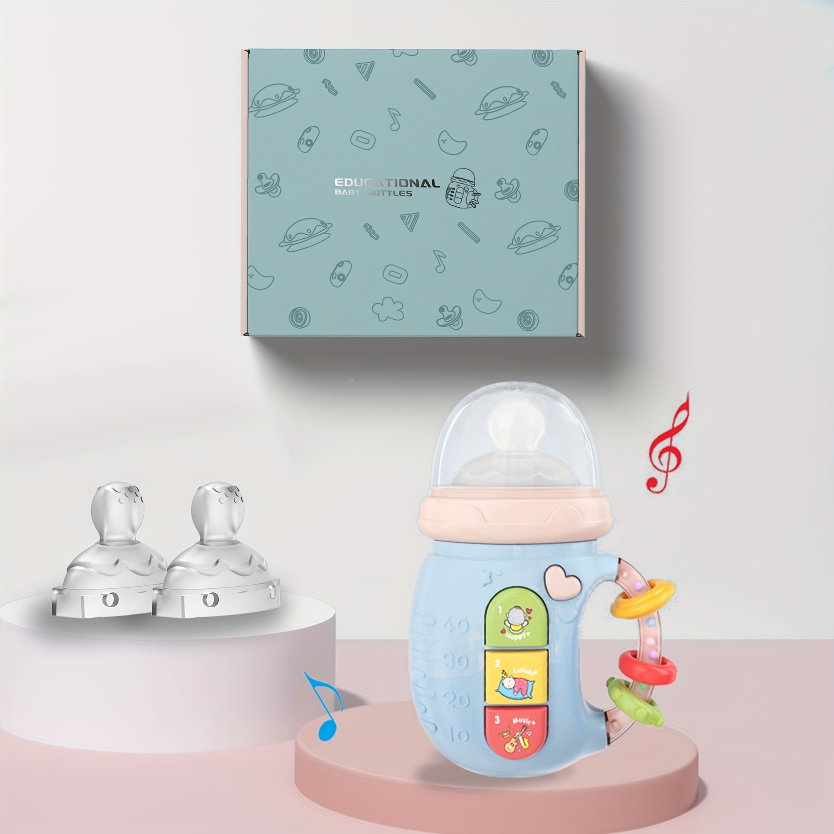TEMU Bottle Set, 2 Replaceable Pacifiers With And Sounds Music, Baby Silicone Pacifier Children's Toy, Gifts For Pregnant