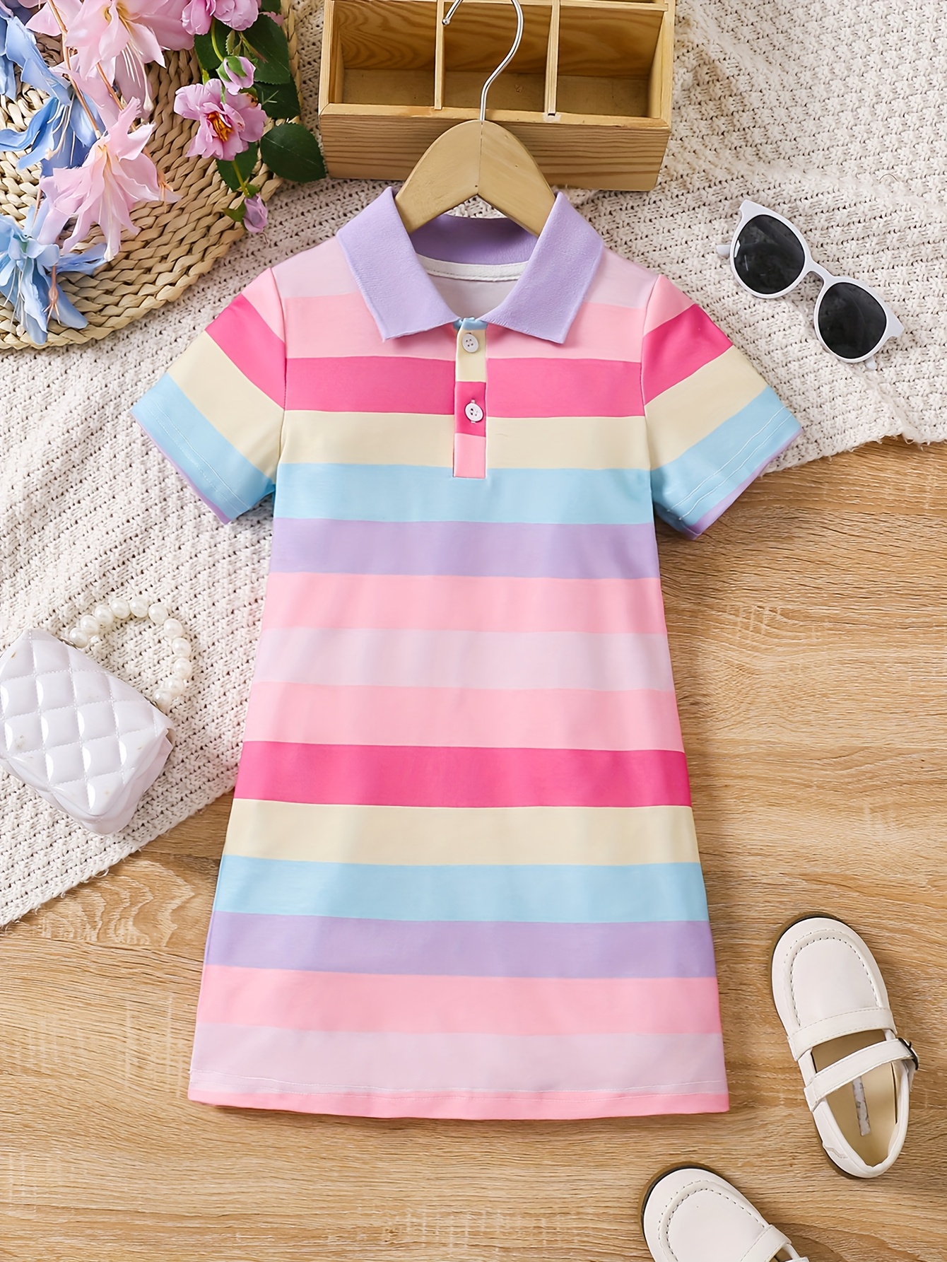 girls' dress featuring a stylish striped collar perfect a Temu