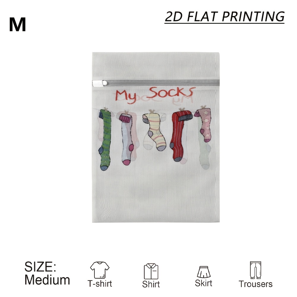 TEMU 1pc 1pcs My Socks Print Mesh Laundry Bag With Zipper Closure - Breathable Reusable Zippered Compartments Suitable For Washing, Sorting Clothes,