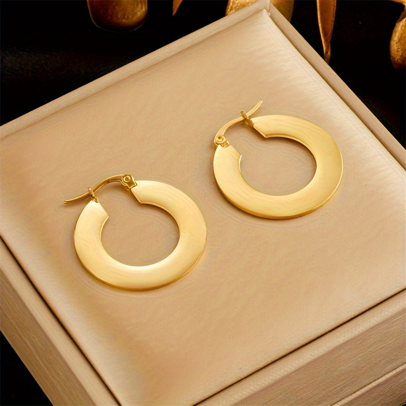 

Chic Minimalist Stainless Steel Hoop Earrings - Smooth For & Party Wear