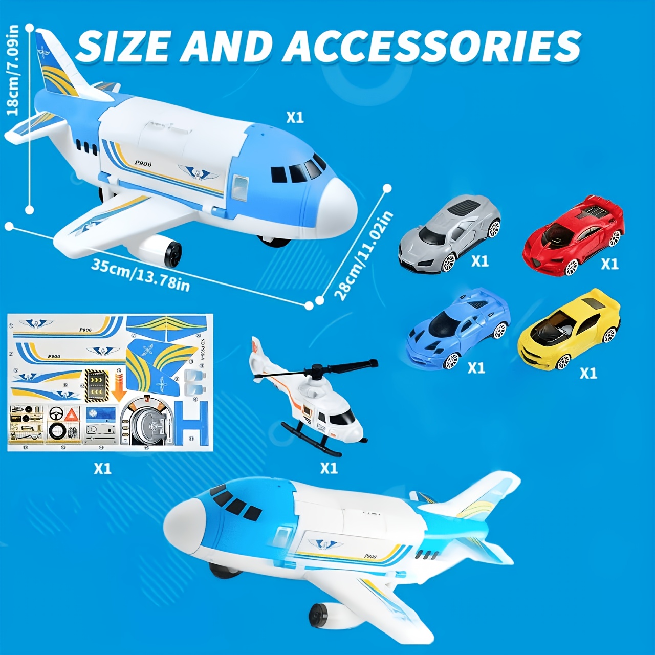 Image of Toy Transportation Aircraft Set, Including And 1 Helicopter And 28 Road Signs. An Educational Toy Suitable For Children. A Gift For Boys And Girls On Holidays And Birthdays