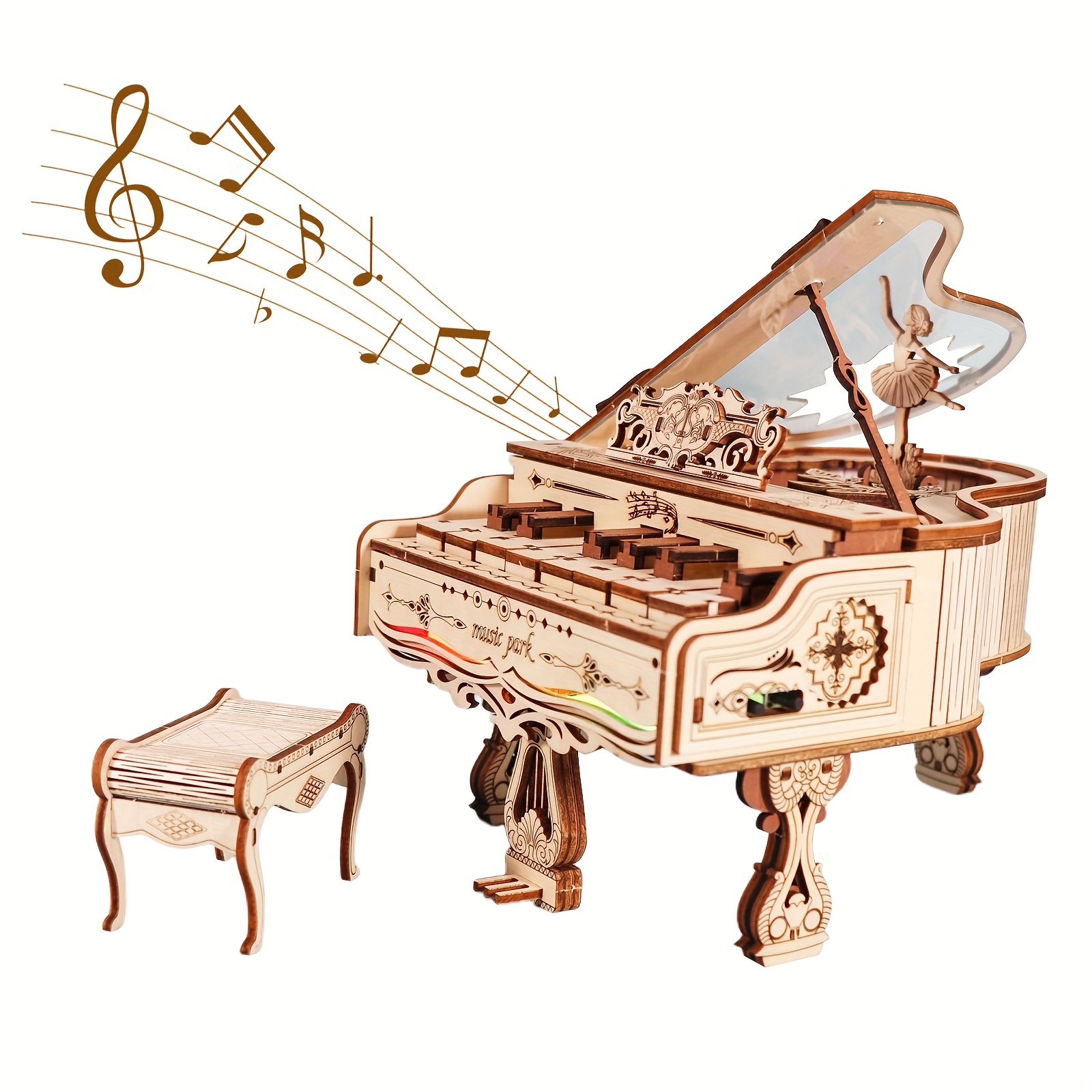TEMU Puzzle 3D en bois Boîte à musique Piano Jouable Kit de modèle d' Artisanat Fêtes Anniversaires Cadeaux de Noël, Cadeaux de fêtes, Cadeaux