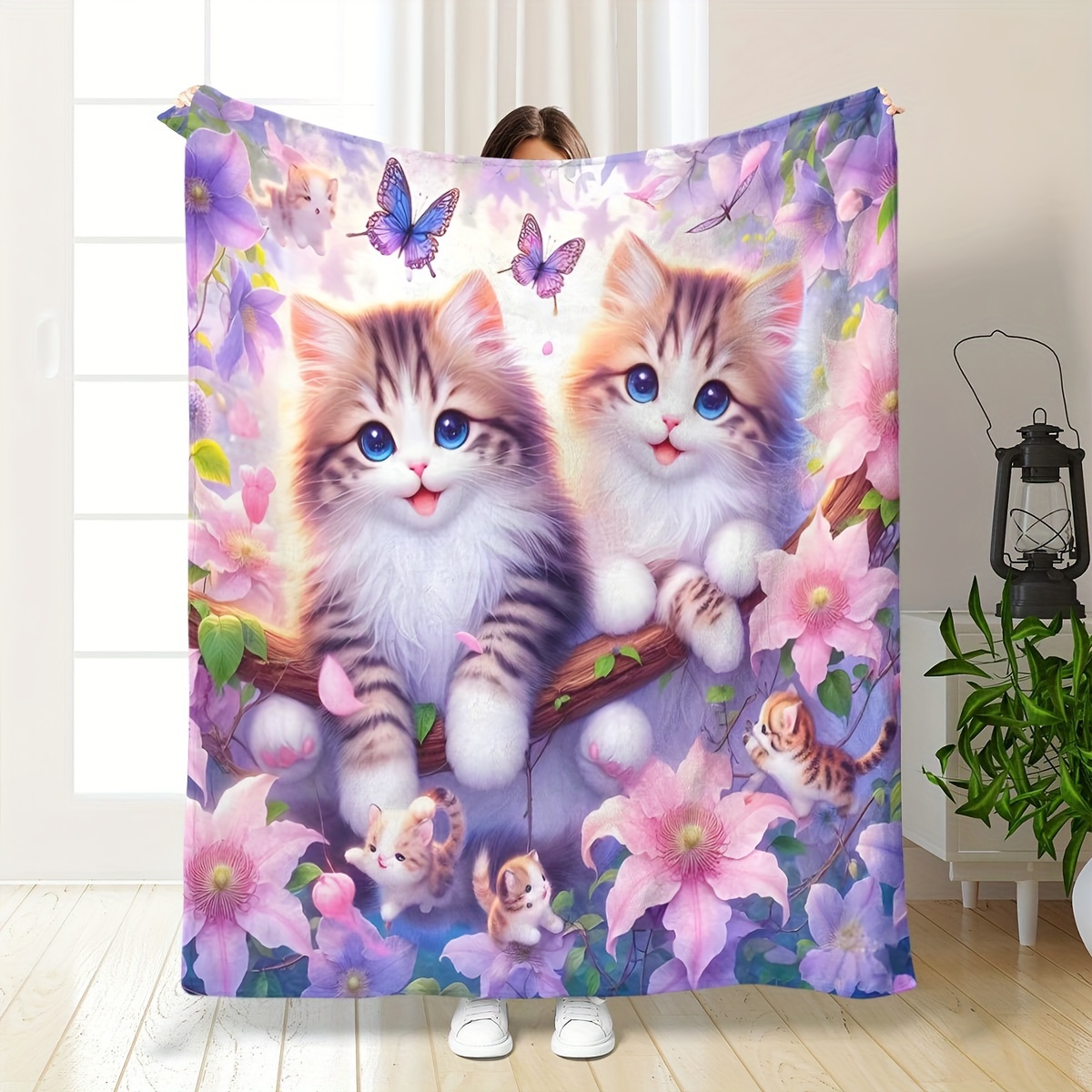 

1pc Cat Blanket, Knitted Flannel, , , Multifunctional, , Contemporary , 200-250g, For , Kitchen, Bed, , , Christmas