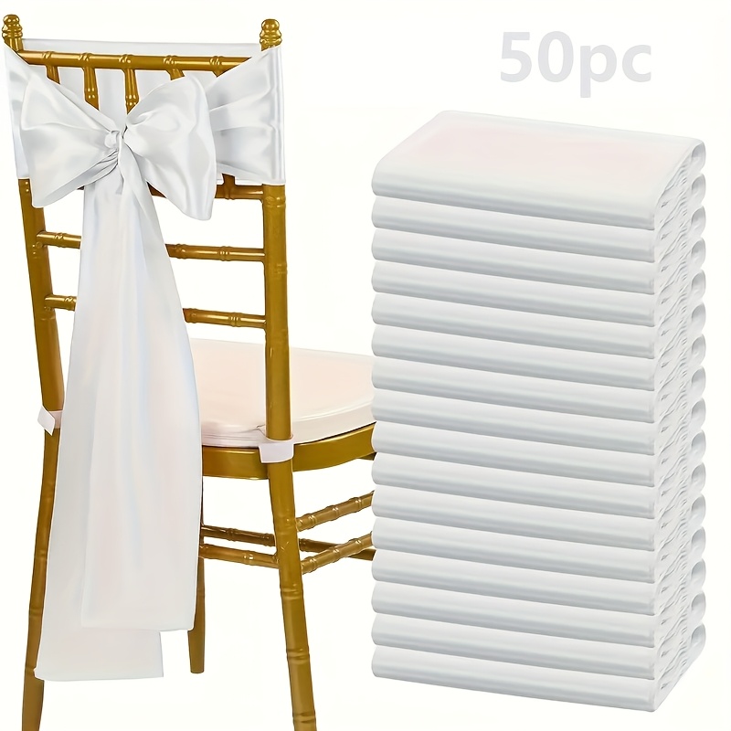 Image of 50pcs Of Solid Color Minimalist Chair Sashes, 17*275cm, Suitable For Themed Banquets And Wedding Party Chair Decorations, In Multiple Colors And Tying Styles
