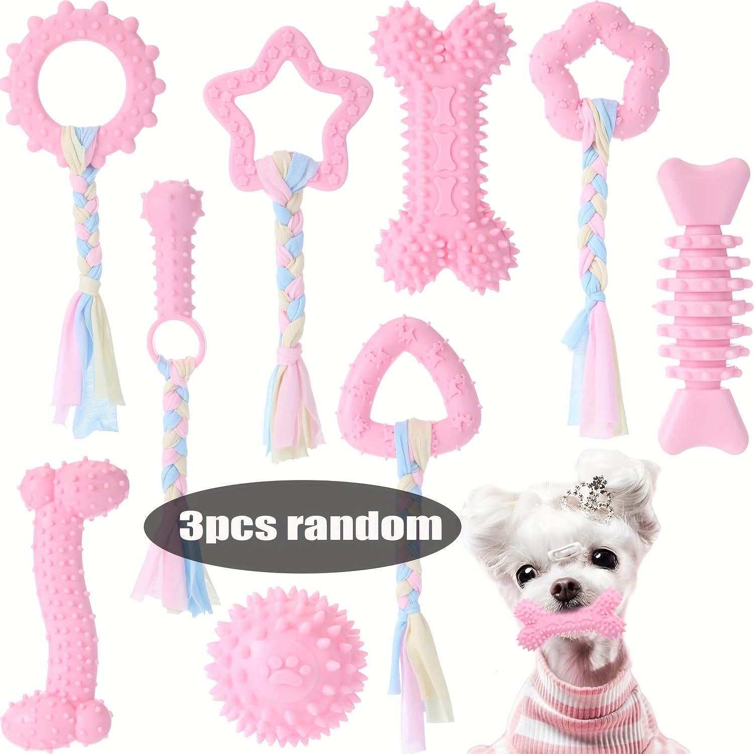 Image of 3pcs Random Puppy Chew Pet Toys For Teething Puppy Teething Chew Toys For Dogs Suitable For Small Dogs