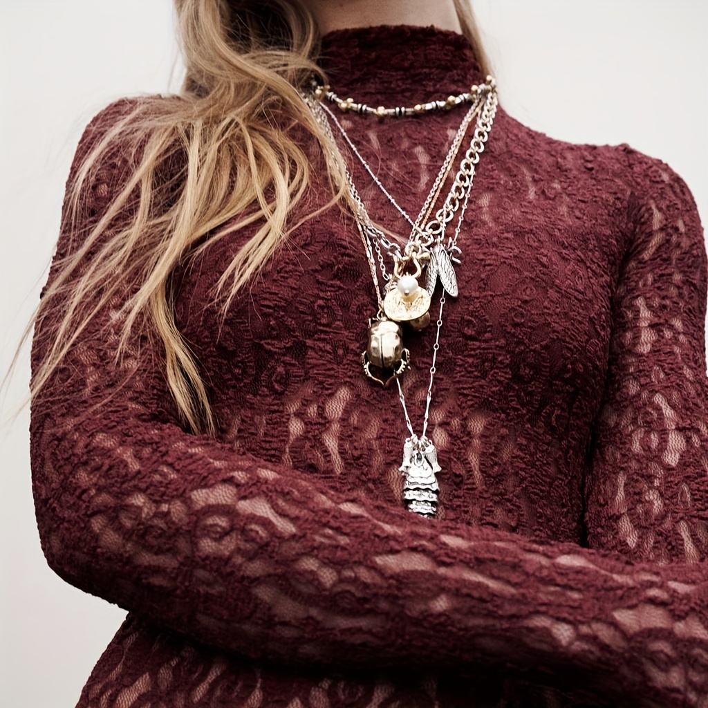 3pcs fashionable trendy pendant womens long necklace mixed Temu Oman