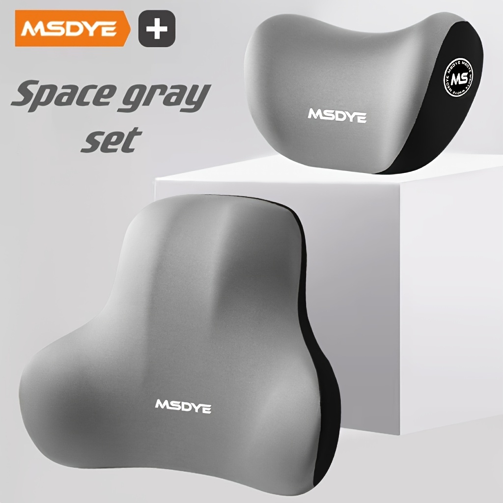 Car Headrest and Lumbar Pillow Memory Foam Set, Car Neck Pillow Cover, Car Seat Back Cushion, Driver Lumbar Support, Comfortable