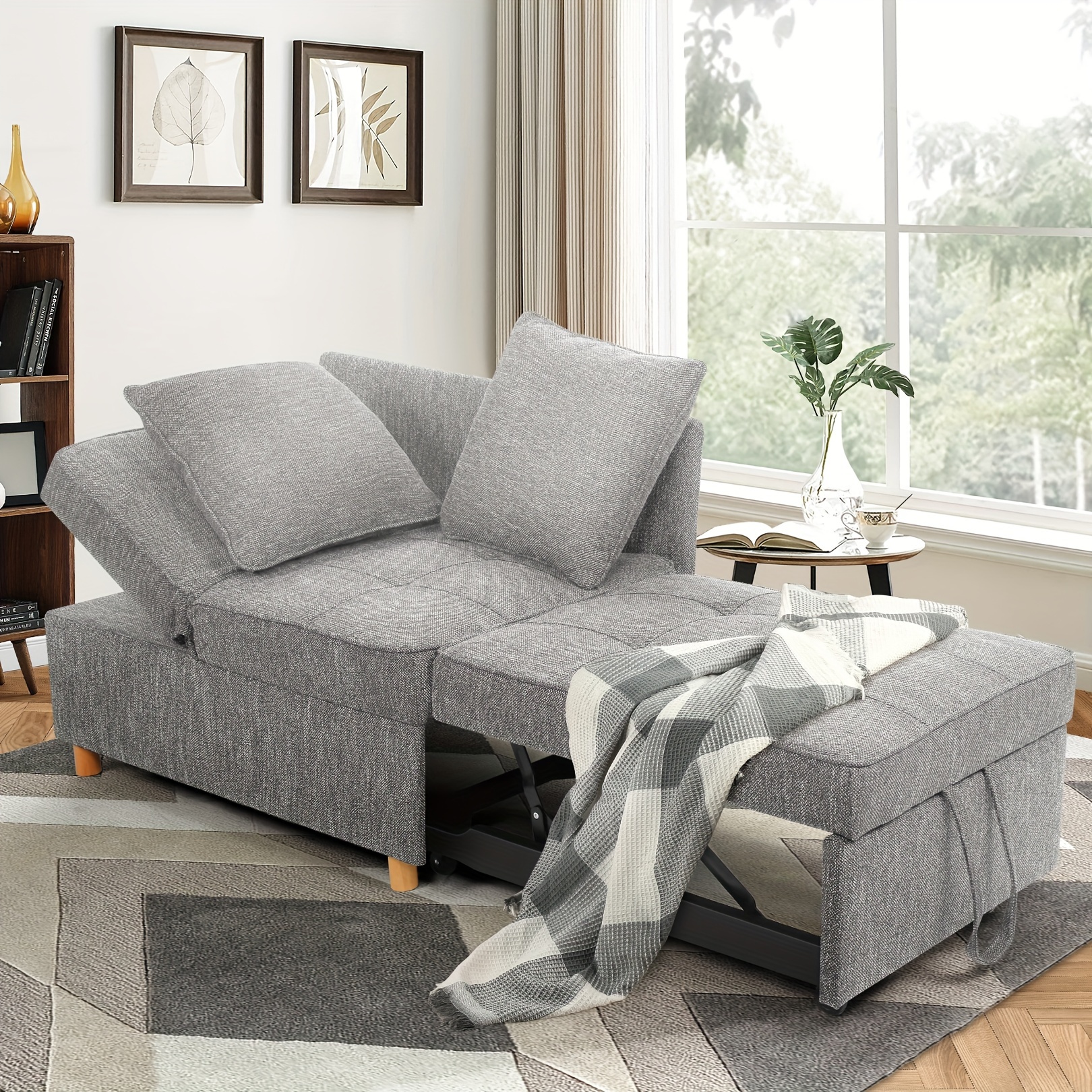 

Sleeper Sofa Chair Bed, Convertible Sofa Chair 4-in-1, Adjustable Sleeper Chair Pullout Sofa Bed, Removable Armrests, Single Recliner For Small Space With 5 Adjustable Backrest, Grey