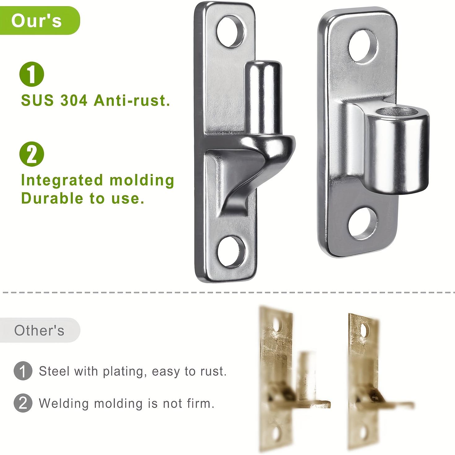 Modern Brushed Stainless Steel Gate Hinges - 2 Pairs, Heavy-duty Wall 