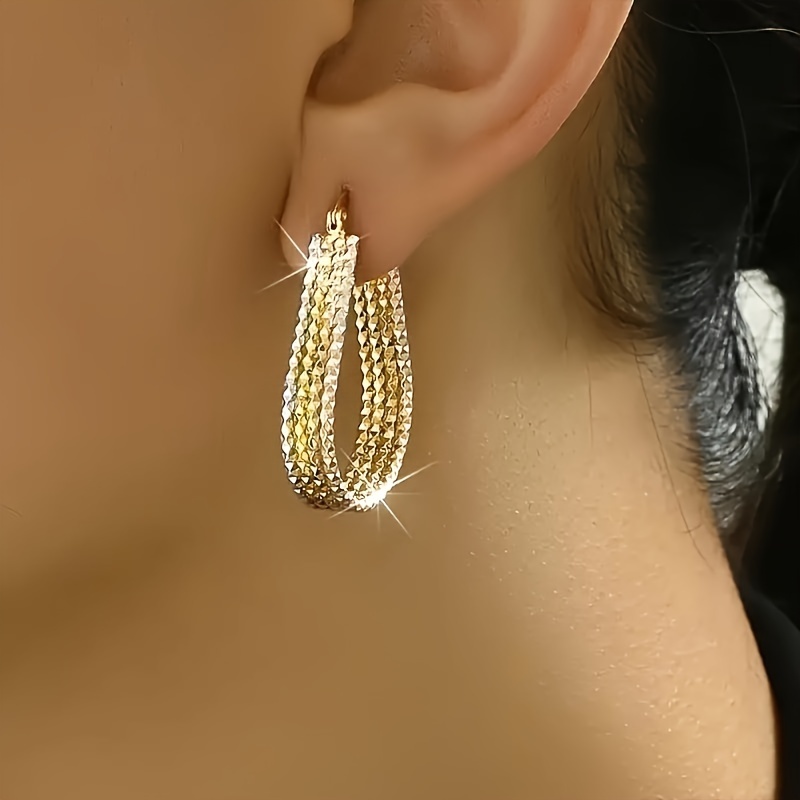 elegant   teardrop hoop earrings with sparkling corrugated design minimalist copper jewelry for women ideal gift versatile earrings sparkling   goldplated copper novelty earrings Product details 4