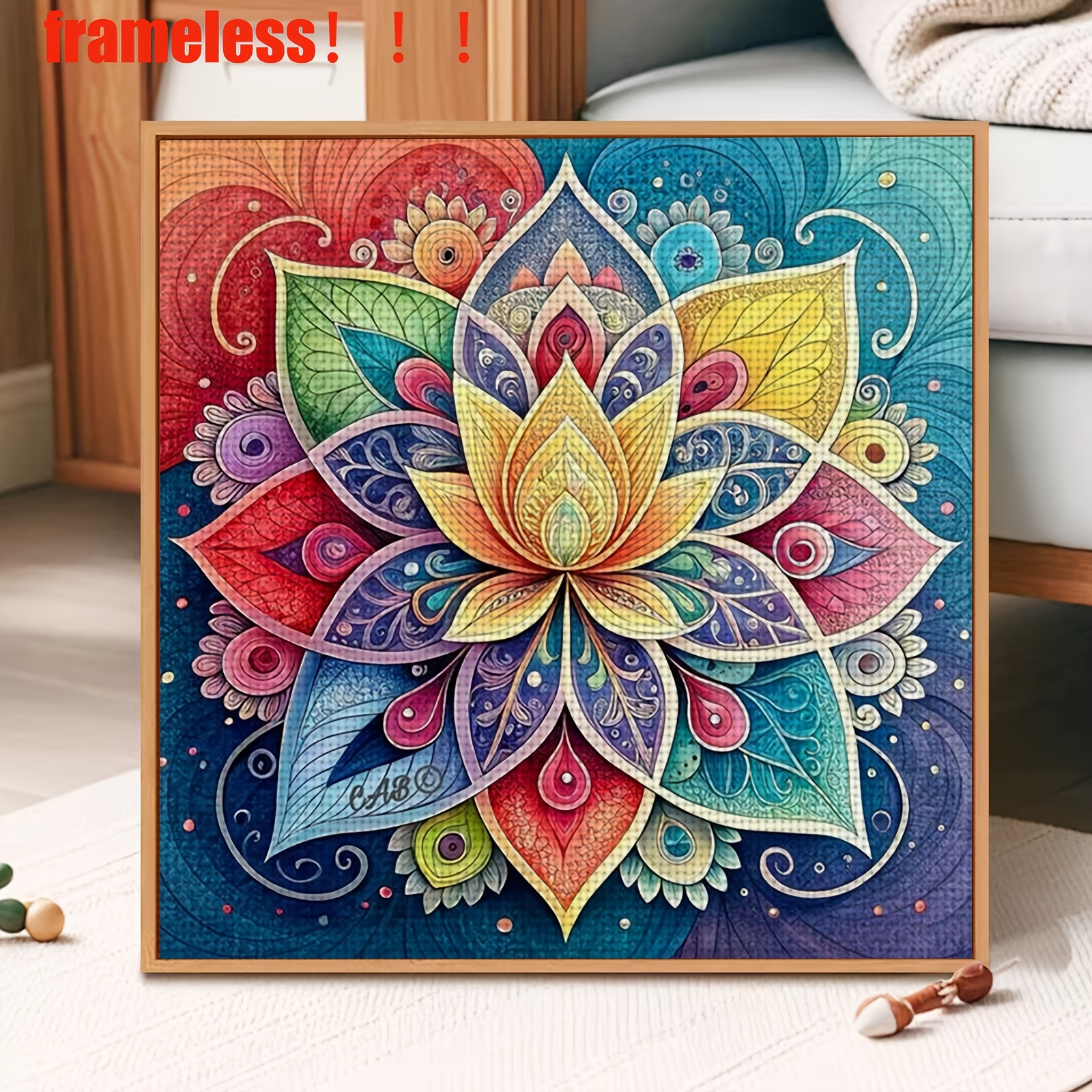TEMU Kit de point de croix imprimé 11CT/14CT avec un motif lotus mandala coloré, idéal pour les débutants adultes souhaitant une expérience . Le kit