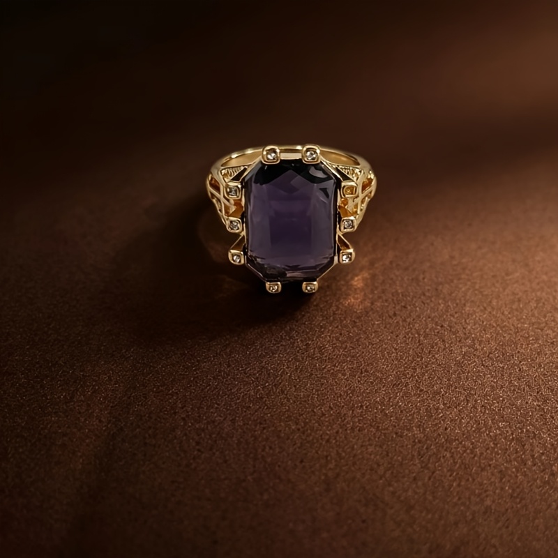 TEMU 1 Bague et Élégante Plaqué Or 14K - Incrustation de Synthétique Étincelante, Artisanat , Bijoux de Luxe Haut de Gamme, Cadeau de Saint-Valentin,