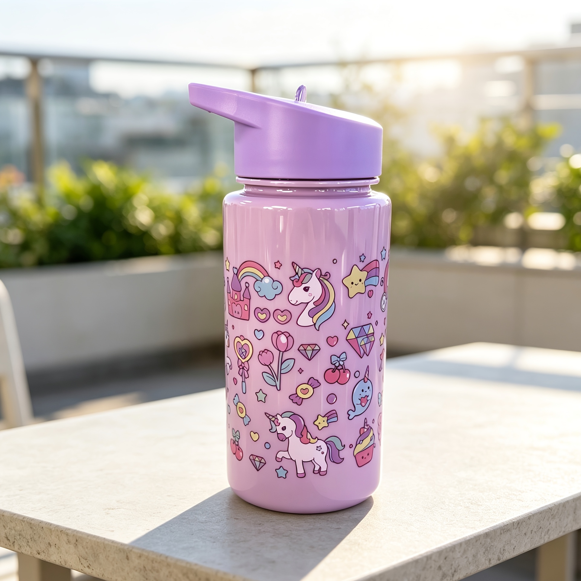 TEMU 500ml Stylish Cartoon Printed Water Cup With Straw Hard Carry Handle Portable Leakproof Mug For Outdoor Picnic