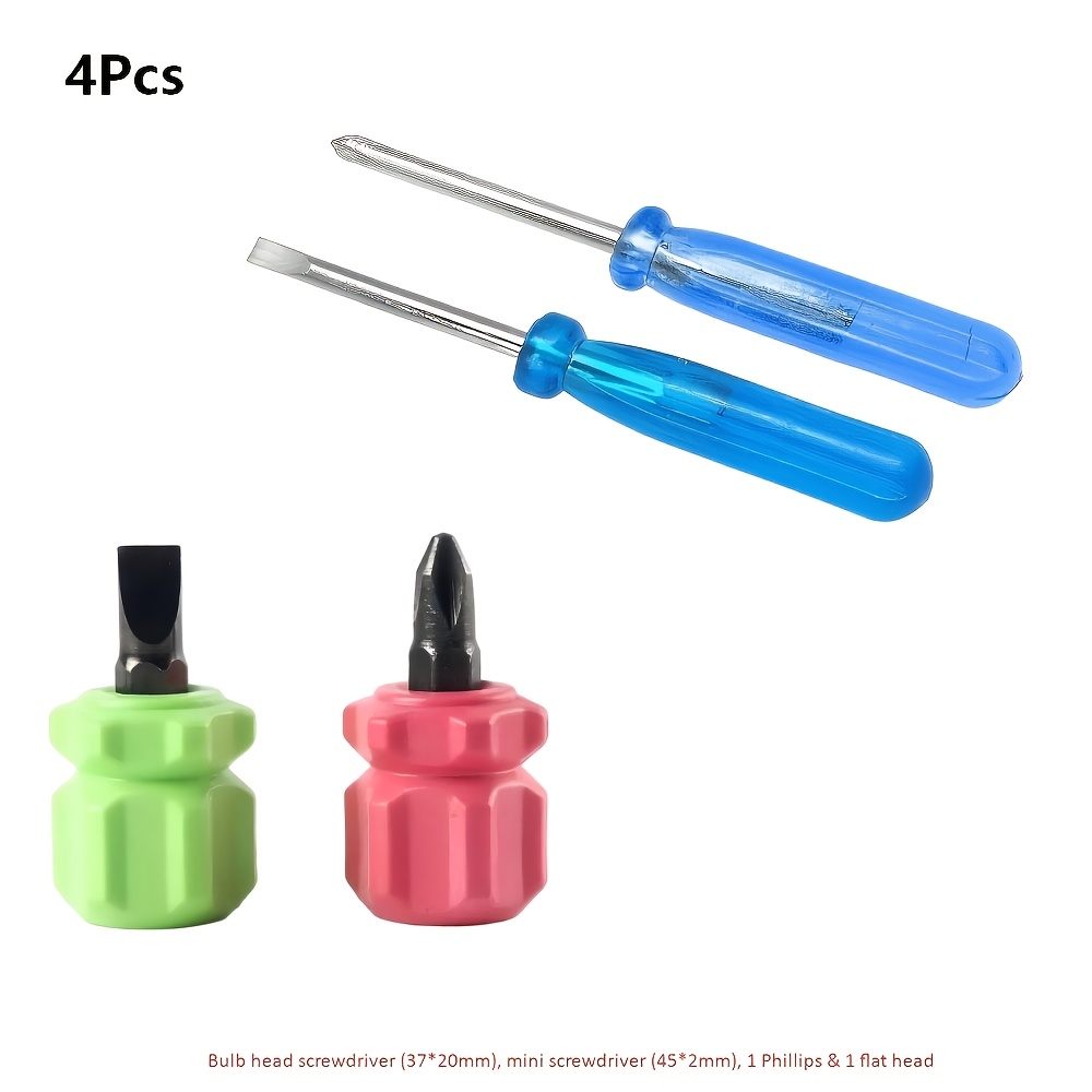 TEMU 4pcs/set Mini Portable Screwdriver Size Head (38 X 22mm) Flat-head Phillips Small Screwdriver (45mm Long Diameter 3mm), Needle Plate Screwdriver