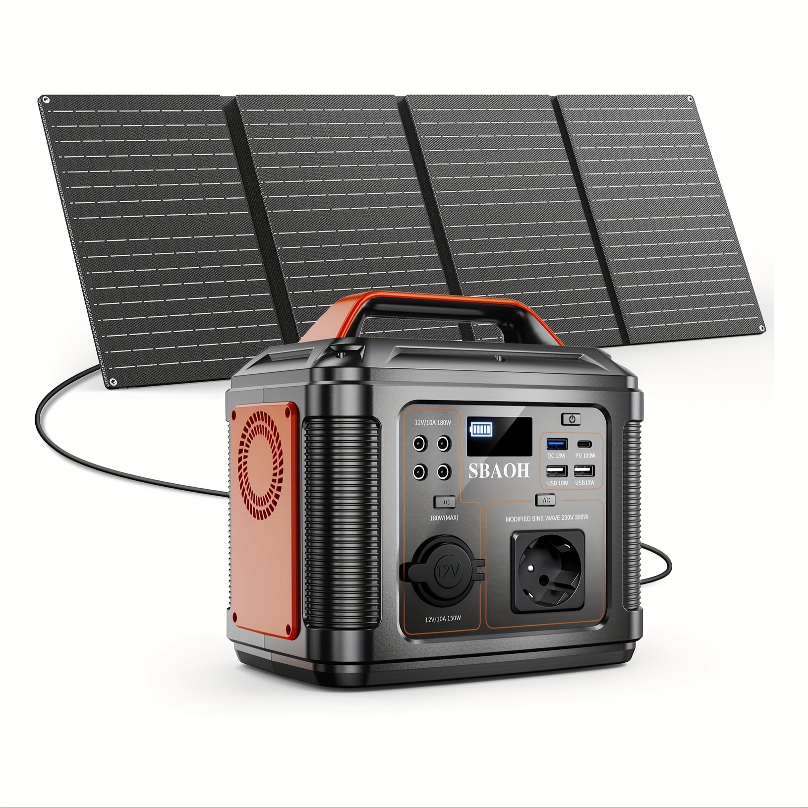 E-shop SBAOH 296WH Powerbank | 60W Solarpanel (300W+60W Option erforderlich) und Auto-Ladekit | Rasenmähen und Besen | Steckdosenleiste mit