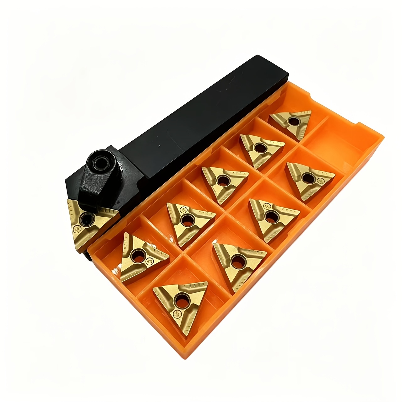 TEMU Mtjnr1616h16 Cnc Turning Tool Holder With 10pcs Tnmg160404r-vf Golden Coated Carbide Inserts, High Hardness Wear Resistant External Turning Tool