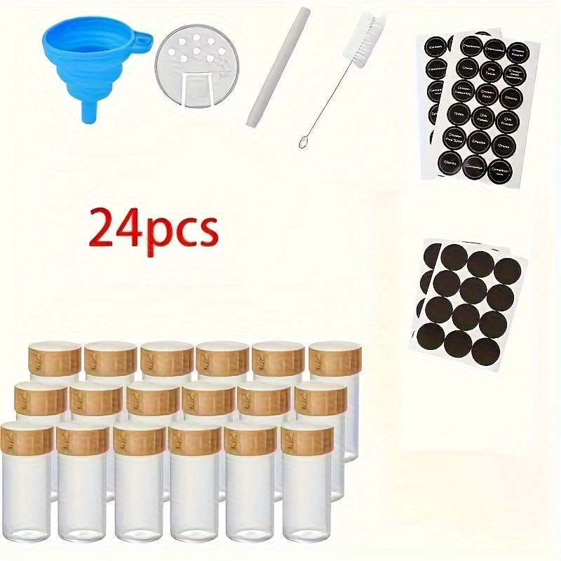 12/24pcs 4oz Spice Jars , Thickened Glass Seasoning Jars With Bamboo Lids, Airtight Sealing Seasoning Bottles With Silicone Funnel For Easy , Spice Jars With Shaker Lids